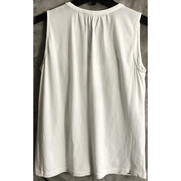 Loft White Ruffled Eyelet V Neck Sleeveless 100% Cotton Tank Top Regular Size XS - Picture 4 of 7